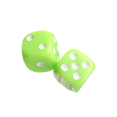 Green game dices on white background