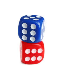 Different game dices on white background