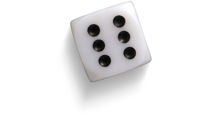 White dice showing number six with black dots isolated on white background