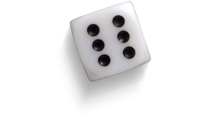 White dice showing number six with black dots isolated on white background