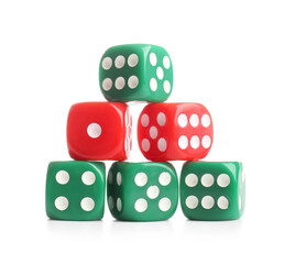 Different game dices on white background