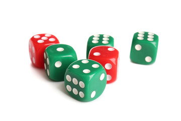 Different game dices on white background