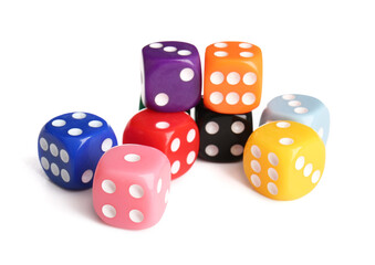 Colorful game dices on white background