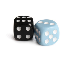 Different game dices on white background