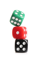Colorful game dices on white background