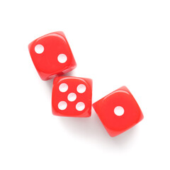Red game dices on white background