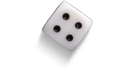 White dice showing number four isolated on white background with shadow