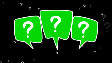Colorful Question Marks in Speech Bubbles on a Dark Background
