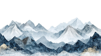 Beautiful snowy mountain landscape collage on transparent background
