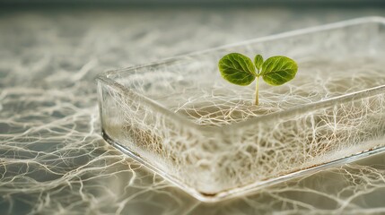 Microscopic view of plant tissue structures with green organic cells emerging