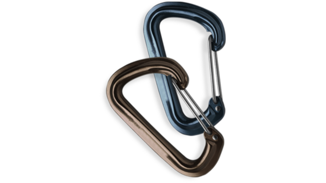 metal climbing carabiners linked together for outdoor gear and safety
