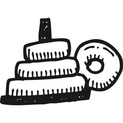 Hand Drawn Stackable Ring Toy with Central Rod and Additional Ring on White Background Simple Sketch