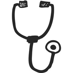 Hand drawn stethoscope outline on a transparent background representing medical healthcare and diagnosis tool with simple sketch illustration style