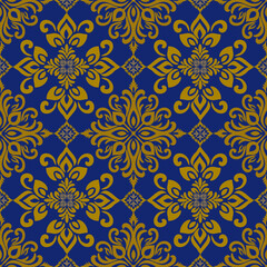 Seamless pattern with floral pattern damask pattern in gold. © Pawadee