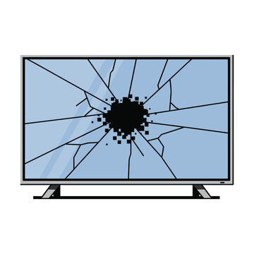 Broken television screen with shattered glass effect and black hole center