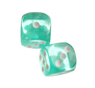 Green dices on white background