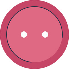 Round pink sewing button with two white holes for thread on a transparent background with a subtle shadow effect