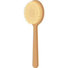 Round Wooden Body Brush With Long Handle For Dry Brushing And Exfoliation On A Transparent Background