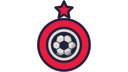 red soccer emblem with star and football in center