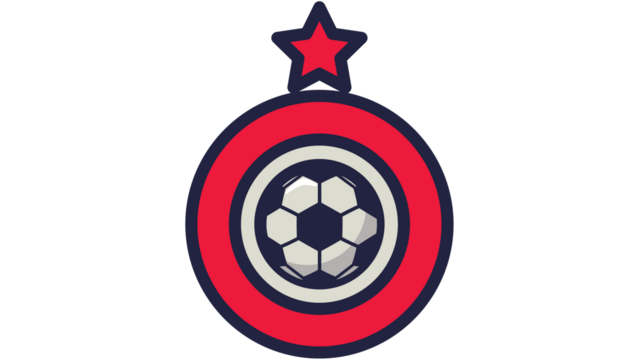 red soccer emblem with star and football in center