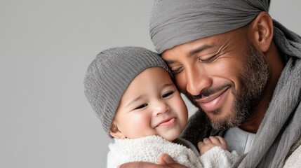 Father cradling baby in a warm, affectionate moment