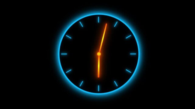 Glowing Neon Clock Animation Icon on Black Background