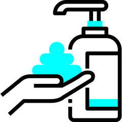 Fototapeta premium Hand Washing Hygiene With Soap Dispenser And Blue Foam Icon On Transparent Background Cleanliness And Health Care Concept