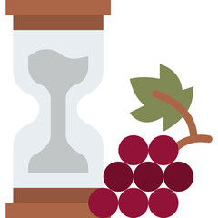 Hourglass and Grapes Icon Representing Time and Wine Production on Transparent Background