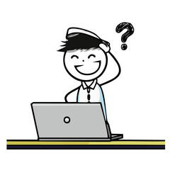 Stickman Working on Laptop &ndash; Confused Office Concept