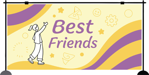 Celebrate Best Friends Forever! Modern Banner Design for Parties and Events. Sweet Friendship Celebration and Fun Times. Vector Illustration