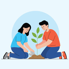 Fototapeta premium Planting a Tree Together, Growing a Greener Future ,People planting a tree together for a greener planet and sustainable future