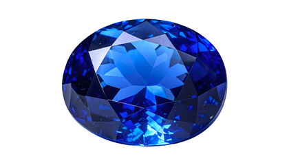 Sparkling, faceted, round, deep blue gem on black background