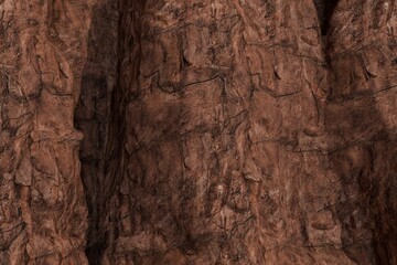A close-up of a rugged, reddish-brown rock face, showcasing intricate cracks and deep textures. Natural geological patterns create a rough, earthy surface