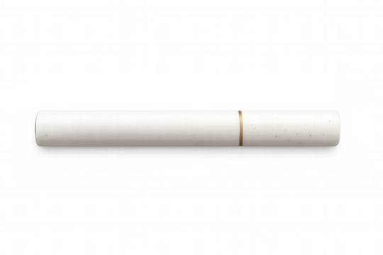 Cigarette with filter tip on transparent background, symbolizing smoking, addiction, and health risk