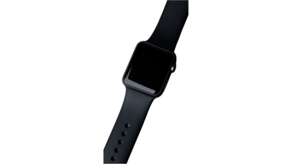 Modern black smartwatch with analog clock display isolated on white background