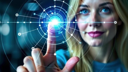A woman is interacting with digital interface - Powered by Adobe