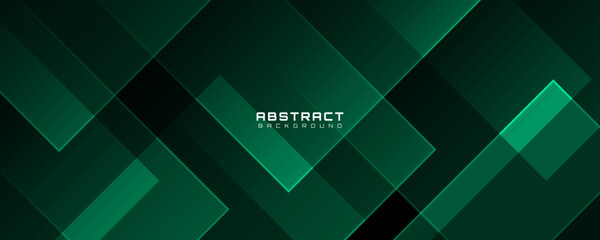 3D green abstract background overlap layer on dark space with random squares effect decoration. Modern graphic design element cutout style concept for web banner, flyer, card, or brochure cover
