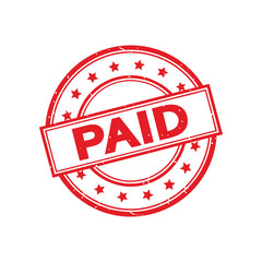 Authentic red stamp graphic showing paid in bold text with star accents