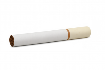 Cigarette showing filter and tobacco. Addiction, harmful habit, and health risk concept, with transparent background