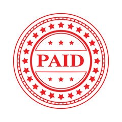 Official red paid stamp seal graphic with stars accents for financial transactions