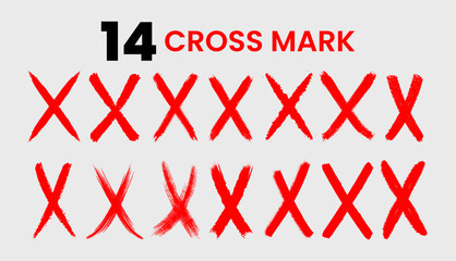 red cross marks vector set hand drawn brush stroke x symbol