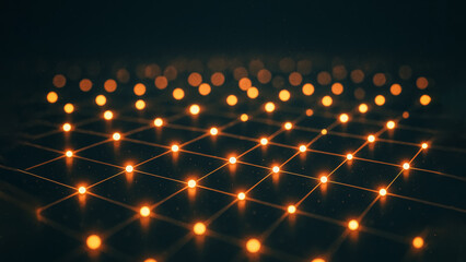 Fototapeta premium Glowing network of interconnected nodes on a dark background