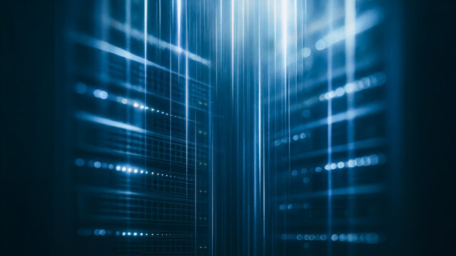 The digital landscape of the future, represented through intricate lines of light and data. The image is visually stunning and technically advanced.