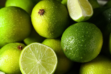 Texture of fresh ripe limes as background