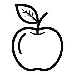 Simple outline drawing of a fresh apple with a stem and leaf for healthy food concepts