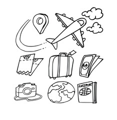 travel icon set hand drawn sketch vector illustration