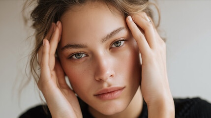 Fototapeta premium Confident female portrait with expressive pose and eye contact