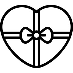 Heart Shaped Gift Box Outline With Ribbon and Bow On Transparent Background