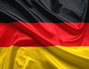 A close-up of the rippled German flag, with black, red, and gold bands