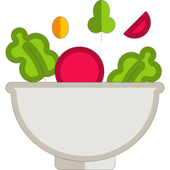 Healthy Vegan Salad In A Bowl With Fresh Lettuce Tomato And Radish Isolated On Transparent Background Flat Design Style